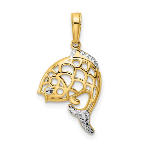 Image of 14k Yellow Gold & White Rhodium Shiny-Cut Fish Pendant M2992