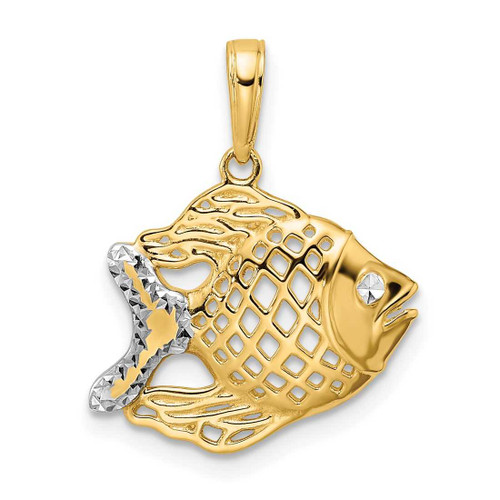 Image of 14k Yellow Gold & White Rhodium Shiny-Cut Fish Pendant M2995