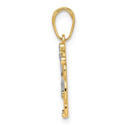 Image of 14k Yellow Gold & White Rhodium Shiny-Cut Floral Pendant