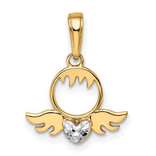 Image of 14k Yellow Gold & White Rhodium Shiny-Cut Heart & Wings Pendant