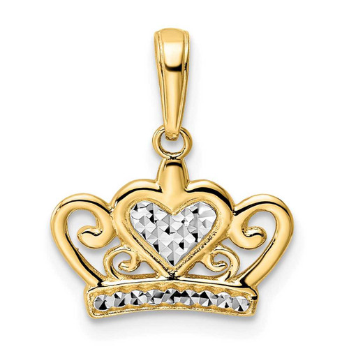 Image of 14k Yellow Gold & White Rhodium Shiny-Cut Heart Crown Pendant