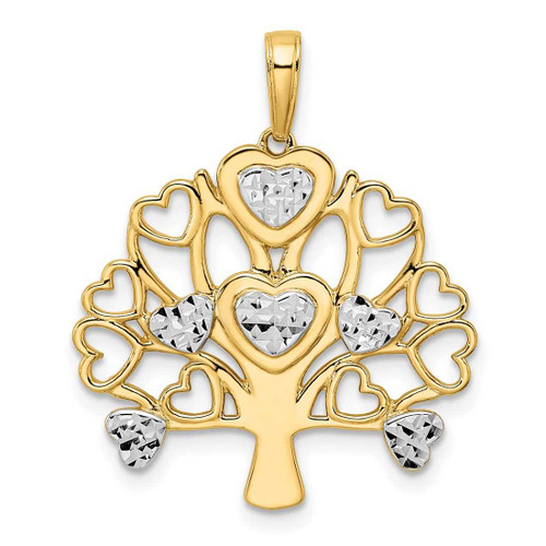 Image of 14k Yellow Gold & White Rhodium Shiny-Cut Heart Tree of Life Pendant