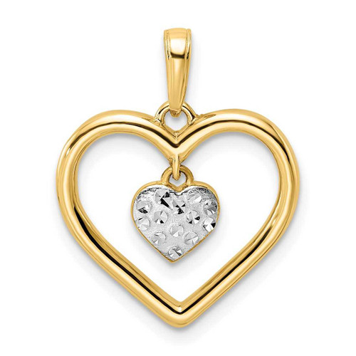 Image of 14k Yellow Gold & White Rhodium Shiny-Cut Heart w/ Dangle Heart Pendant