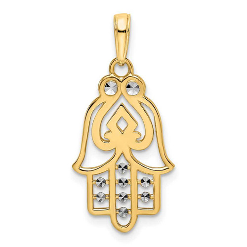 Image of 14k Yellow Gold & White Rhodium Shiny-Cut Spade Symbol Hamsa Pendant