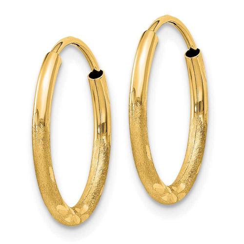 Image of 14mm 14K Yellow Gold 1.5mm Satin Shiny-Cut Endless Hoop Earrings XY1173