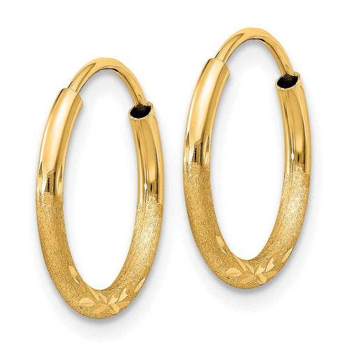 Image of 12mm 14K Yellow Gold 1.5mm Satin Shiny-Cut Endless Hoop Earrings XY1174