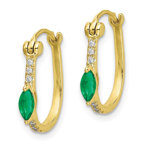 Image of 15mm 14K Yellow Gold 1/20ctw Diamond & Emerald Hinged Hoop Earrings