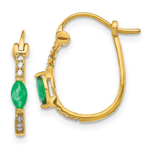 Image of 15mm 14K Yellow Gold 1/20ctw Diamond & Emerald Hinged Hoop Earrings