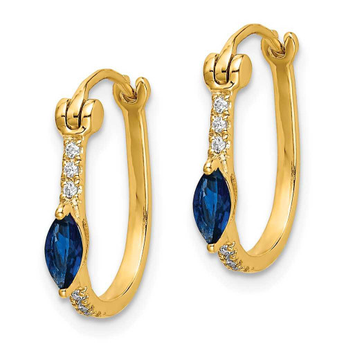 Image of 15mm 14K Yellow Gold 1/20ctw Diamond & Sapphire Hinged Hoop Earrings
