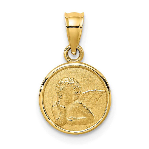 Image of 14K Yellow Gold 10mm Engraved Angel Coin Pendant