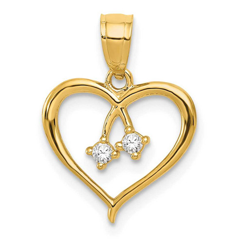 Image of 14K Yellow Gold 2-CZ Cut-Out Heart Pendant