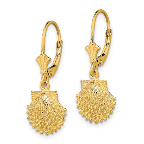 Image of 28.7mm 14K Yellow Gold 2-D Beaded Scallop Shell Leverback Earrings
