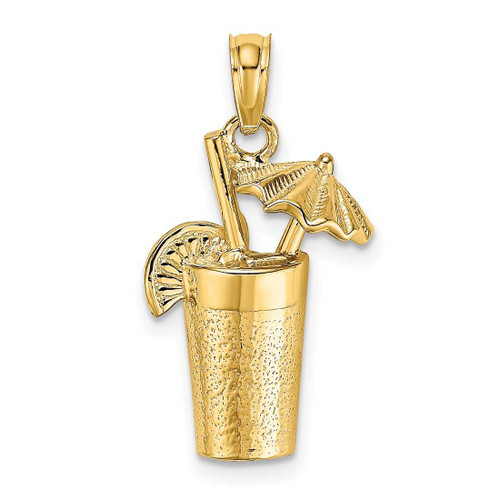 Image of 14K Yellow Gold 2-D Cocktail Drink w/ Umbrella Pendant K7275