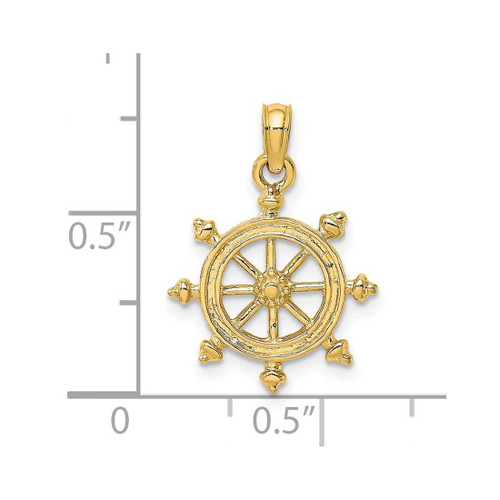 Image of 14K Yellow Gold 2-D Engraved Ship Wheel Pendant