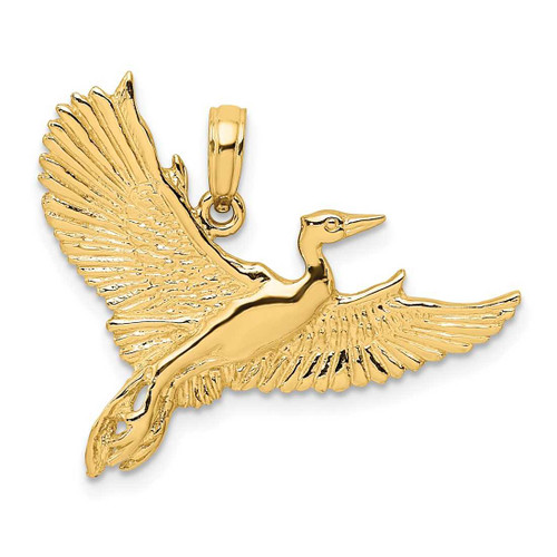 Image of 14K Yellow Gold 2-D Flying Heron Bird Pendant