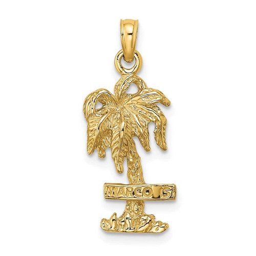 Image of 14K Yellow Gold 2-D Marco Island On Palm Tree Pendant