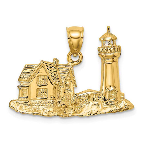 Image of 14K Yellow Gold 2-D Nubble Lighthouse Pendant