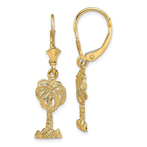 Image of 34.3mm 14K Yellow Gold 2-D Palm Tree Leverback Earrings