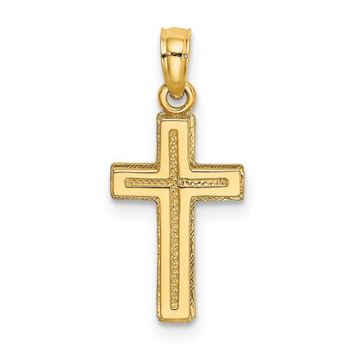Image of 14K Yellow Gold 2-D Polished & Textured Cross Pendant