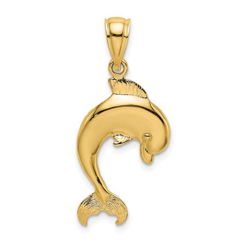 Image of 14K Yellow Gold 2-D Polished Dolphin Jumping Pendant K7415