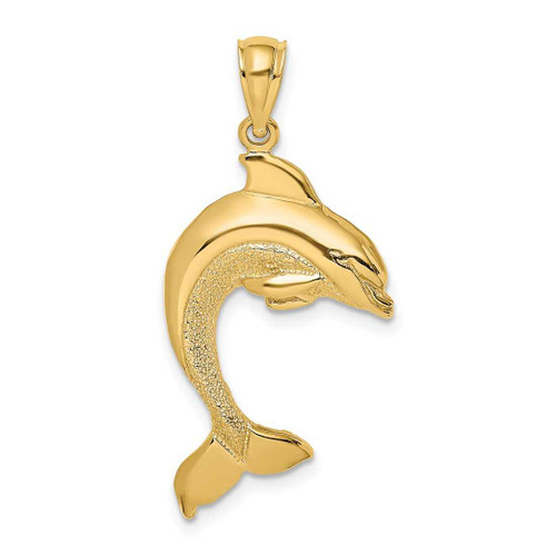 Image of 14K Yellow Gold 2-D Polished Dolphin Jumping Pendant K7418