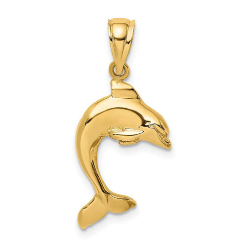 Image of 14K Yellow Gold 2-D Polished Dolphin Jumping Pendant K7419