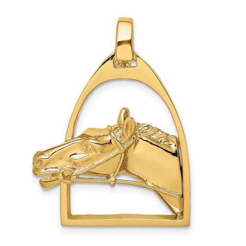 Image of 14K Yellow Gold 2-D Polished Horse Head In Stirrup Charm