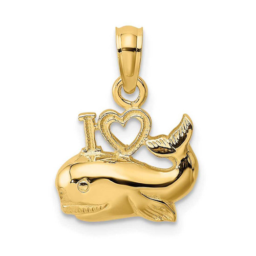 Image of 14K Yellow Gold 2-D Polished I Heart Whale Pendant