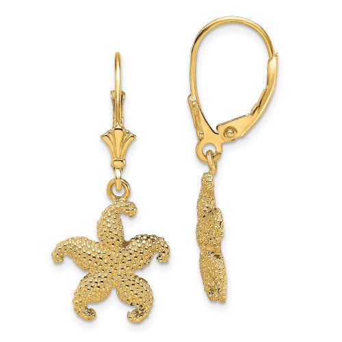 Image of 32.1mm 14K Yellow Gold 2-D Puffed Starfish Leverback Earrings