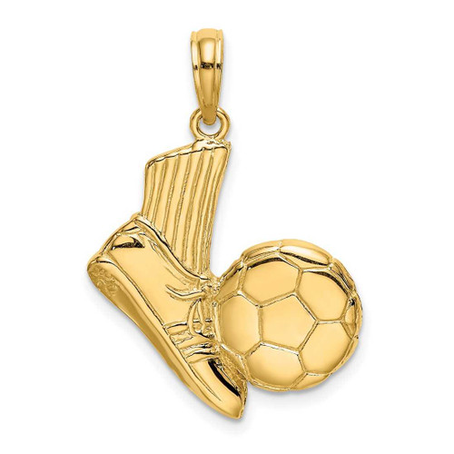 Image of 14K Yellow Gold 2-D Soccer Shoe Kicking Ball Pendant