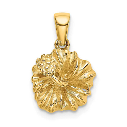 Image of 14K Yellow Gold 2-D Textured Hibiscus Flower Pendant