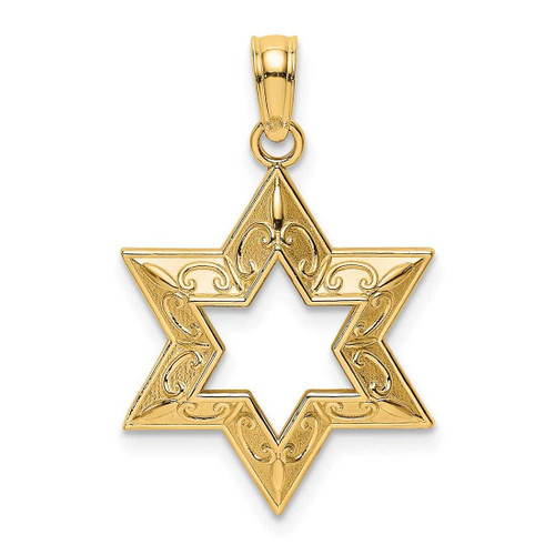 Image of 14K Yellow Gold 2-D Textured Jewish Star Of David Pendant