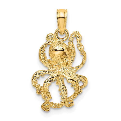 Image of 14K Yellow Gold 2-D Textured Octopus Pendant K7428