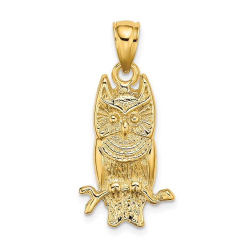 Image of 14K Yellow Gold 2-D Textured Owl Pendant
