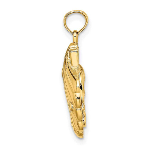 Image of 14K Yellow Gold 2-D Textured Shell w/ Dolphins & Waves Pendant