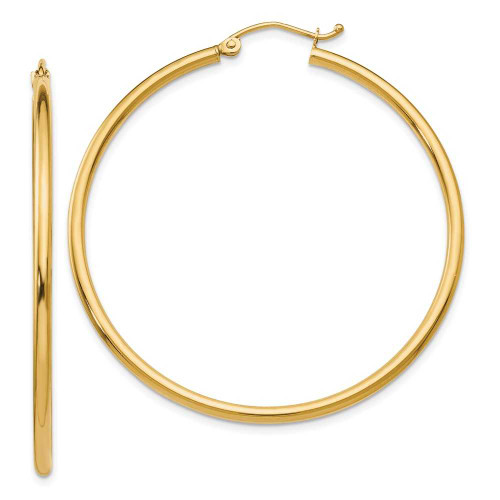 Image of 45mm 14K Yellow Gold 2mm Polished Hinged Hoop Earrings