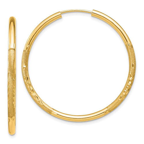 Image of 30mm 14K Yellow Gold 2mm Satin Shiny-Cut Endless Hoop Earrings XY1179