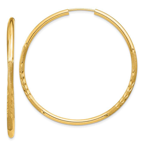Image of 40mm 14K Yellow Gold 2mm Satin Shiny-Cut Endless Hoop Earrings XY1180