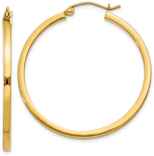 Image of 35mm 14K Yellow Gold 2mm Square Tube Hoop Earrings T1075