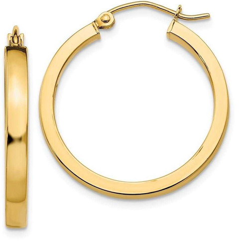 Image of 25mm 14K Yellow Gold 2X3mm Square Tube Hoop Earrings TL415