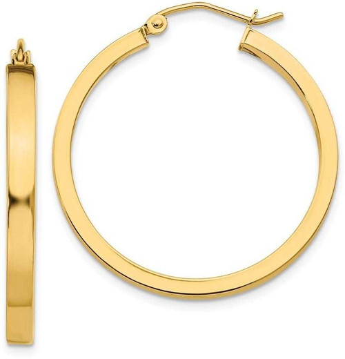 Image of 30mm 14K Yellow Gold 2X3mm Square Tube Hoop Earrings TL416