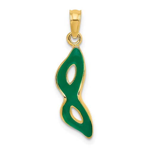 Image of 14K Yellow Gold 3-D & Beveled w/ Green Enamel Masquerade Mask Pendant