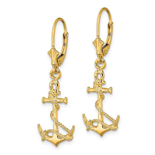 Image of 14K Yellow Gold 3-D Anchor w/ Shackle & Entwined Rope Leverback Earrings