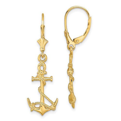 Image of 14K Yellow Gold 3-D Anchor w/ Shackle & Entwined Rope Leverback Earrings