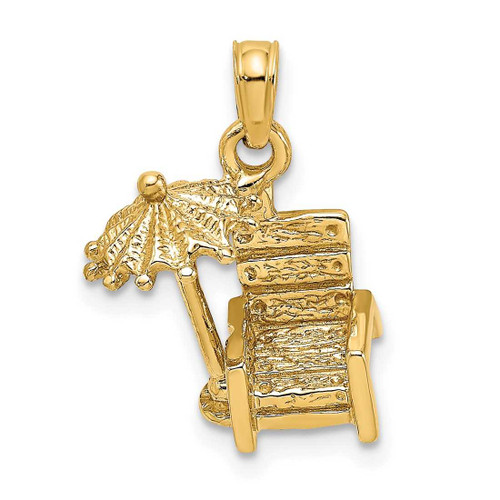 Image of 14K Yellow Gold 3-D Beach Chair w/ Umbrella Pendant K7204