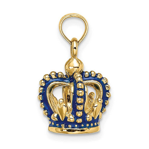 Image of 14K Yellow Gold 3-D Blue Enamel Crown Pendant
