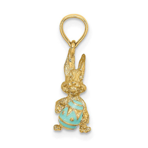 Image of 14K Yellow Gold 3-D Blue Enameled Easter Bunny w/ Egg Pendant