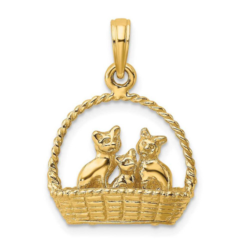 Image of 14K Yellow Gold 3-D Cats Inside Of Basket Pendant