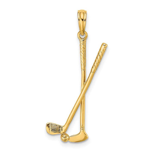 Image of 14K Yellow Gold 3-D Double Golf Clubs with Ball Pendant