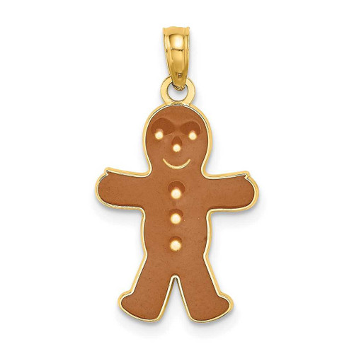 Image of 14K Yellow Gold 3-D Enamel Gingerbread Man Pendant